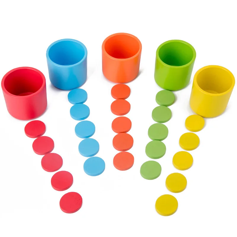 Wooden Learning Education Balls In Cups Set Kids Preschool Hand-Eye Exercise Educational Color Sorting Toy