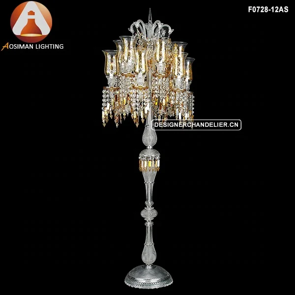 12 Light Floor Lamp with Clear & Amber Crystals