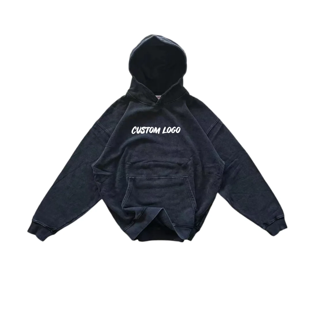 Custom High Quality  460 gsm pullover hoodies men heavy distressed wholesale hoodies oversized stone vintage washed hoodie blank