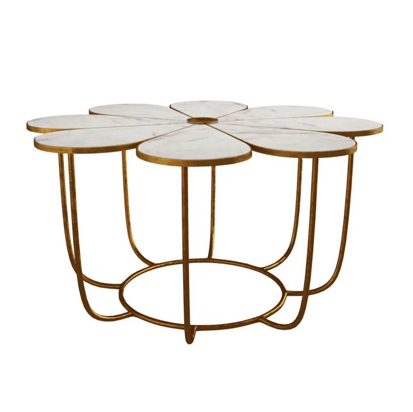 
 Flower Shape Minimal Clear Glass Round Top Gold Metal Legs Sofa Side Coffee Tables For Sale  
