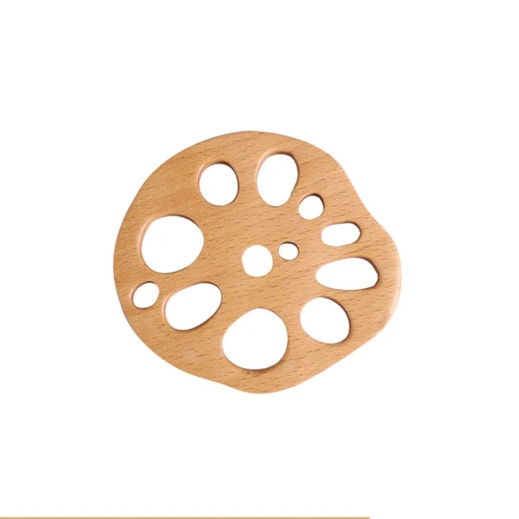 factory direct sale lotus root slices shape beech wood cup mat coaster 8.5x9.5cm
