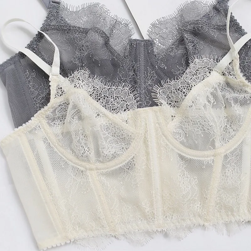 French Eyelashes Lace Slim Sexy Ultra-Thin Breathable Underwear Vest-Style Sexy See-Through Bra