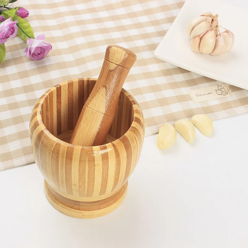 Wholesale Natural Color Durable Bamboo Mortar And Pestle Set