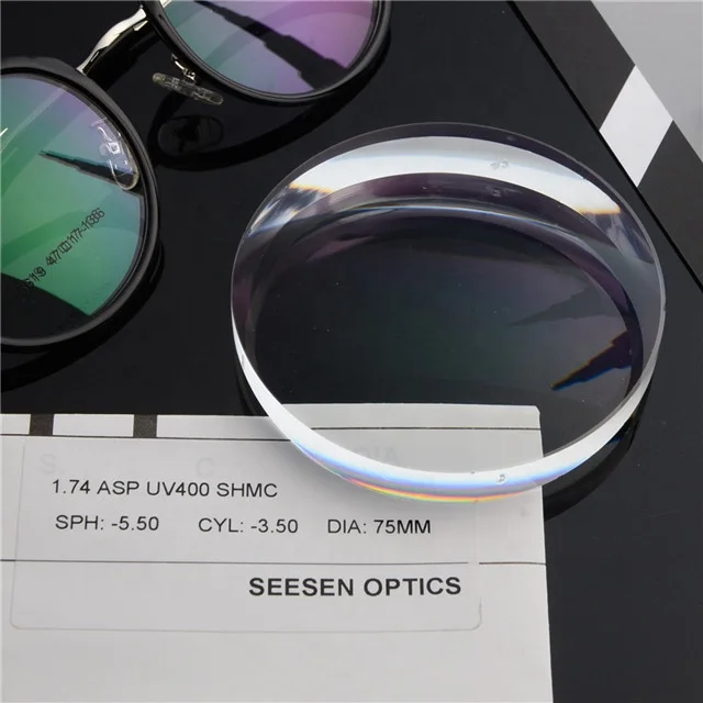Seesen good quality 1.74 high index ASP UV400 Super Hydrophobic SHMC optical prescription lens