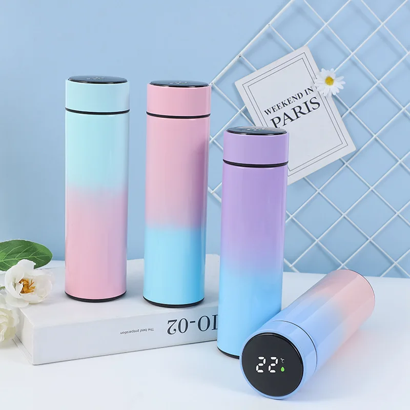 500ml Double Wall Insulated Stainless Steel Smart Water Bottle With Led Temperature Display Thermo Tumbler Cups