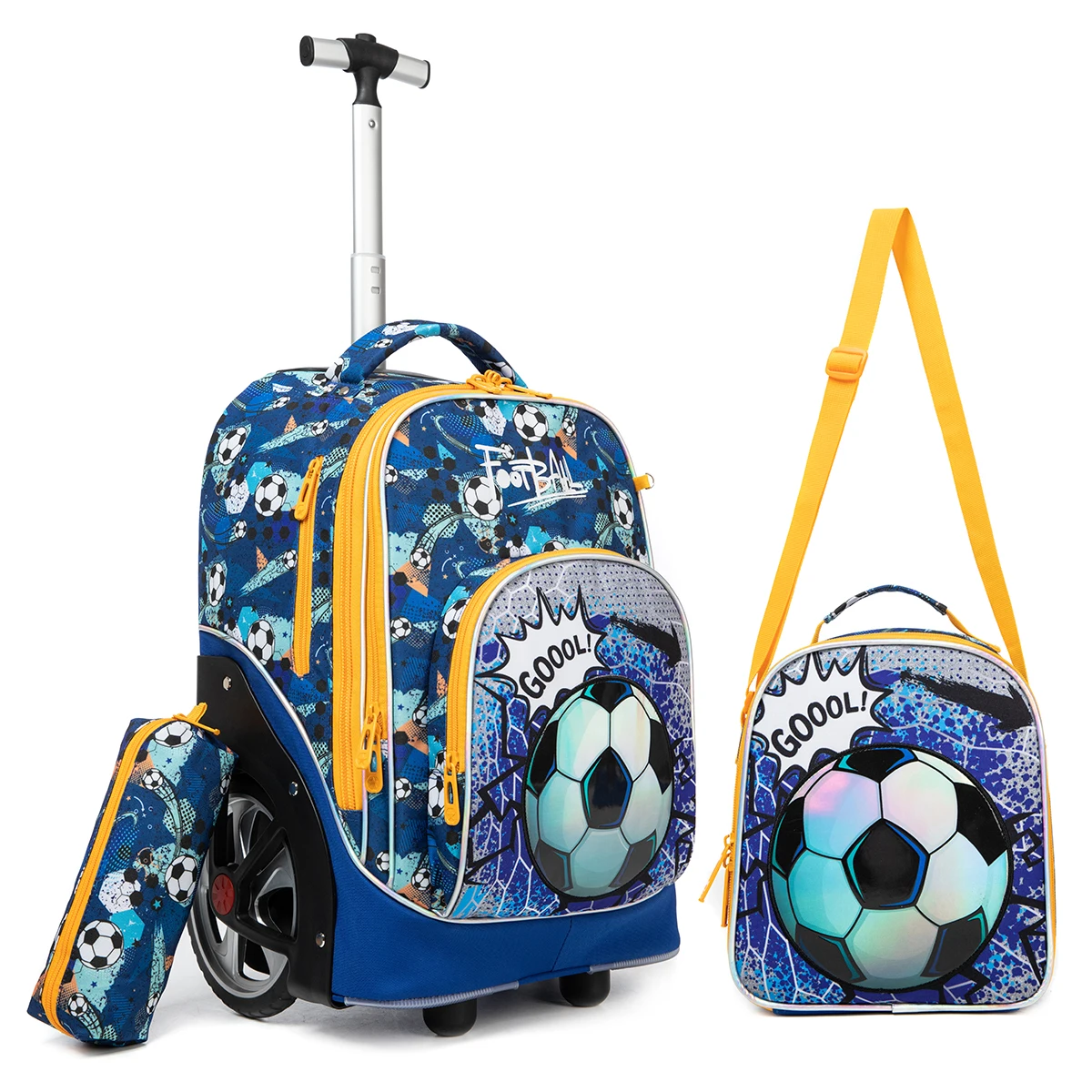 Jasminestar Trolley School Bag Big Wheel Set New Design 3 In 1 Cartoon Trolley School Backpack Bag Set With Wheels