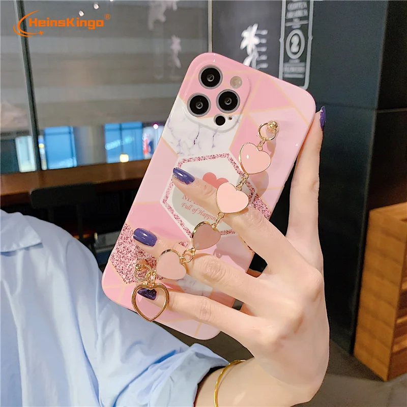 Top selling Luxury Stitching Marble Love heart chain Phone Case For iPhone 13 12 Pro Max Case For iPhone XR X XS MAX Cover