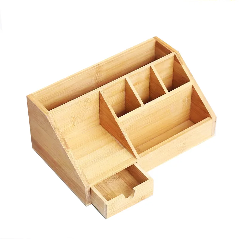 Nature Hot Sale Bamboo Table Office  Stationery storage stand holder office bamboo desk drawer organizer wooden desk organizer