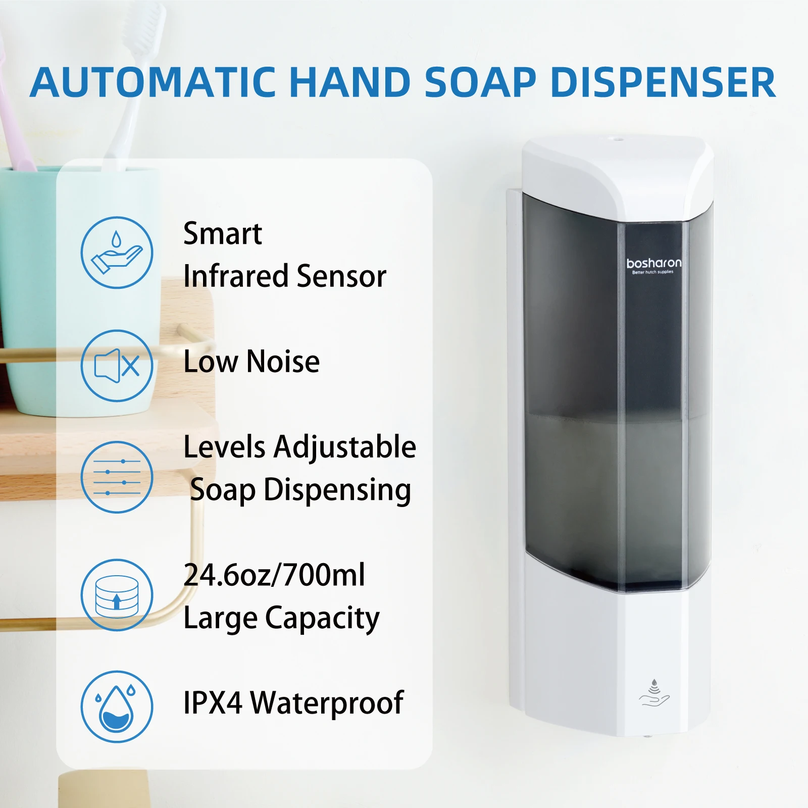 Large Capacity 700ml Smart Automatic Liquid Soap Dispenser White Bathroom Sanitizer Sanitizing Station Automated Soap Dispenser
