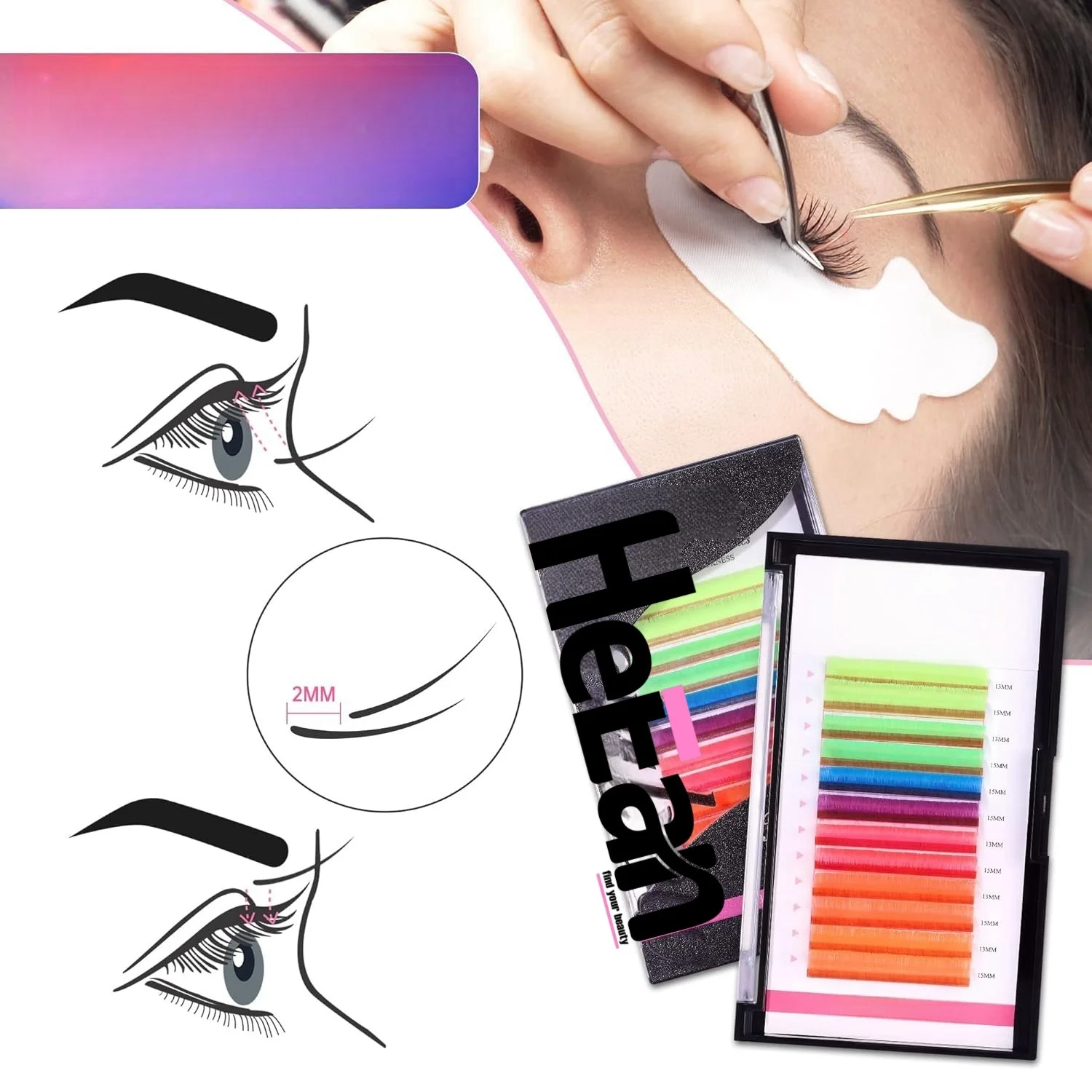 HeEan wholesale Festival Coloured Lash 0.05 0.07 Russian Wholesale Cashmere mix mega volume classic color lash extensions