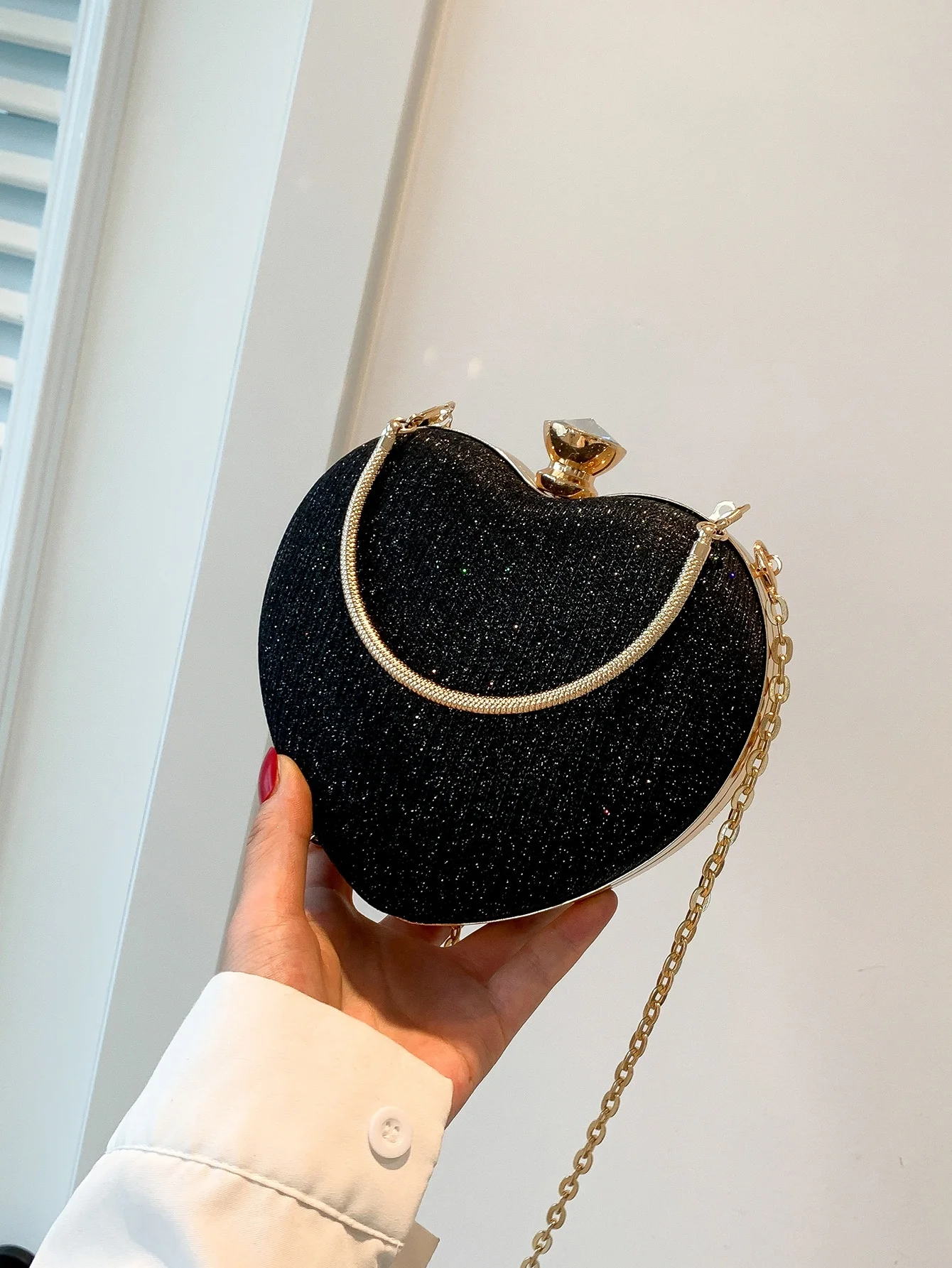 Hot Selling Mini Chain Crossbody Bag Luxury Bling Heart Shape Evening Bag Box Purse Bag For Wedding