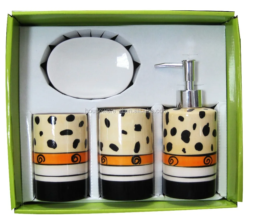 Amazing Household  Printing Ceramic bath set of 4  Popular Ceramic Bath Accessories Pack of 4