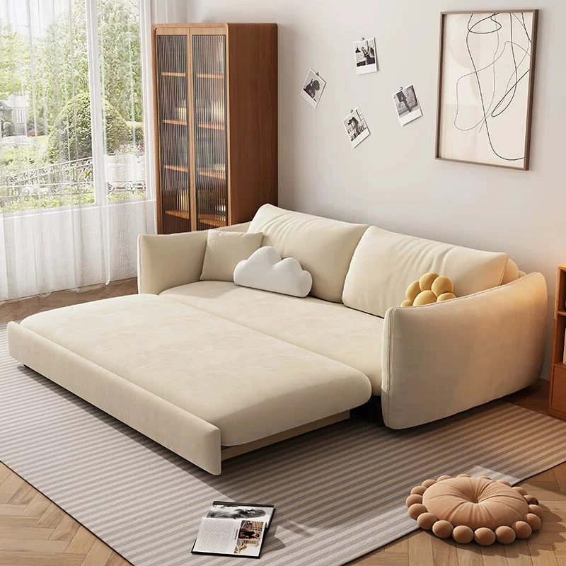 Technology Velvet Sofa Bed Multifunctional Foldable Double Small Household Cream Wind Telescopic Dual-Use Sliding Storage Beds