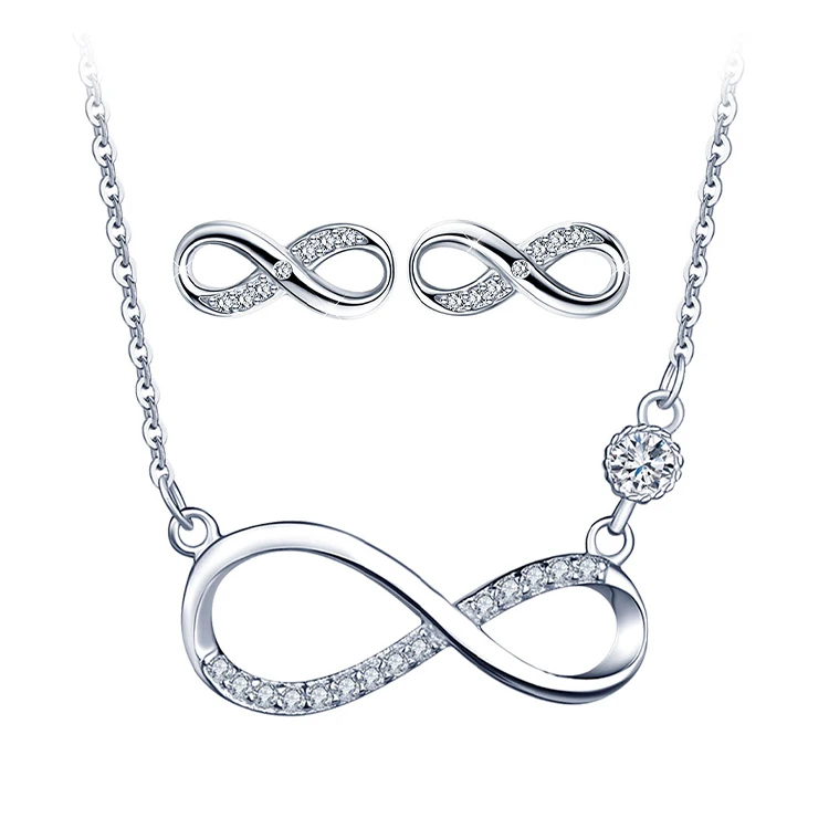 S925 Silver Necklace Stud Earrings Infinity Love Symbol Jewelry Sets