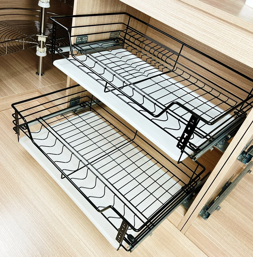 LW Kitchen Pantry Metal Wire Mesh Storage Baskets Cabinet Pull Down Basket Kitchen Pantry Kitchen Drawer Organizer Basket