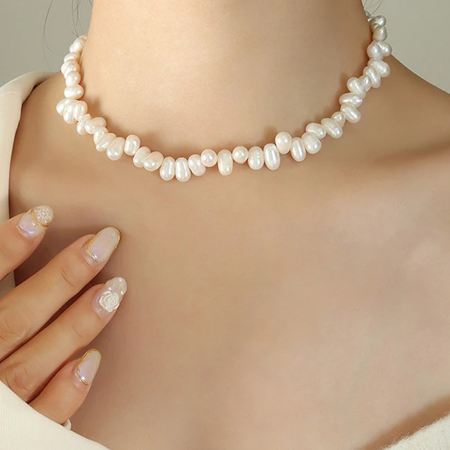 Pearl Choker Natural Pearl Necklace Baroque Pearls Beads Necklaces for Women Stainless Steel Jewelry Colliers collares colar