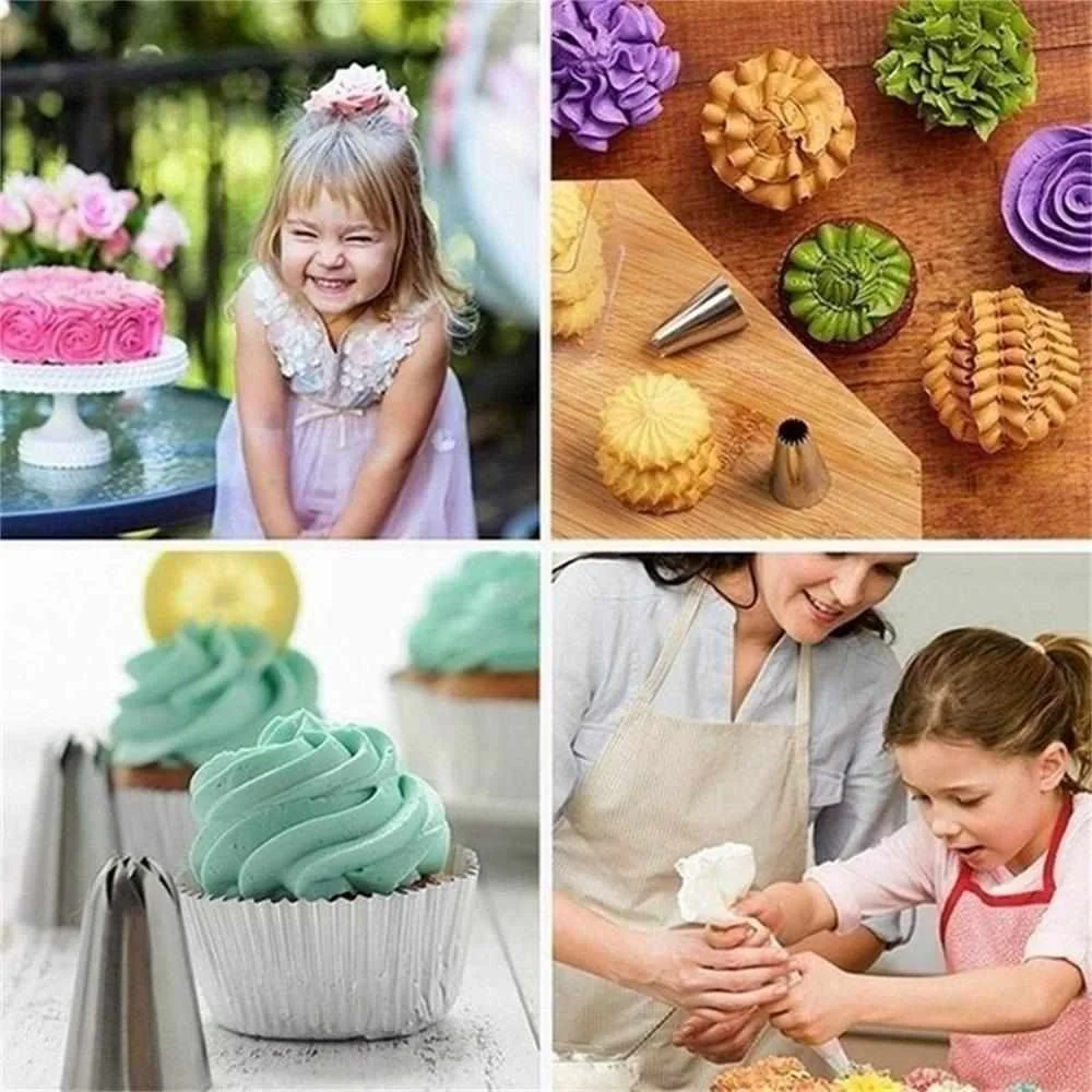 
48 pcs Russian Piping Tips Ruffle Piping Nozzles Skirt Icing Set Stainless Steel Baking Supplies Cake Cupcake Decorating Kits 