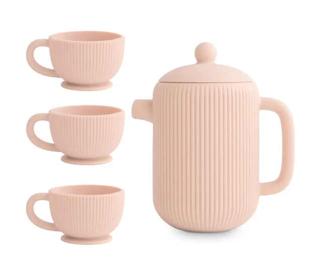 2024 силиконовый чайный игровой набор без BPA чайник со съемной крышкой и три соответствующих чайных чашки