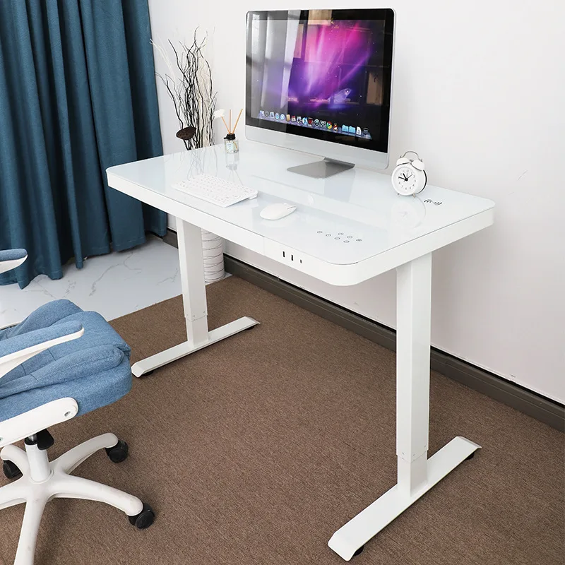 White glass desktop wireless charging three speed memory USB standing desk