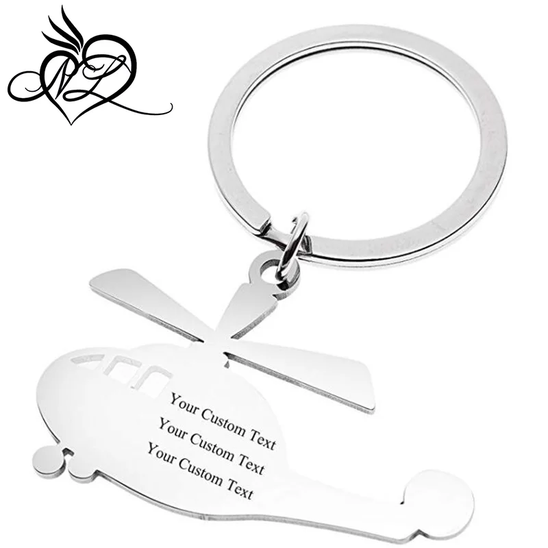Personalized Custom Stainless Steel Helicopter Keychain Engraved Name Key Tag