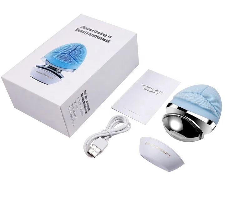new arrival  2024 EMS Heating  Facial Cleansing  Brush Beauty Device Sonic Silicone Facial Pore Cleaner with base