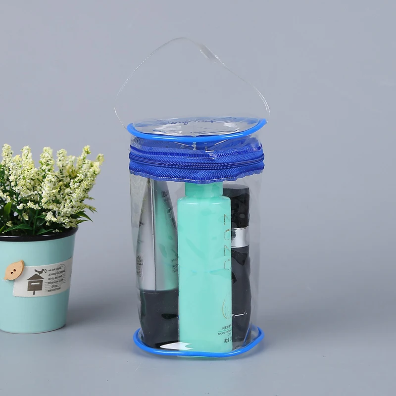 Transparent PVC Round Cylinder Make Up Bag Travel Cosmetic Bag clear plastic travel toiletry bags