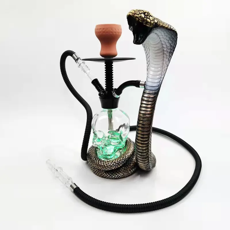 JIEXI 2023 Strong Factory Wholesale Resin Cobra Snake Shape Shisha Hookah with Led Light for bar Person Coffee Shop