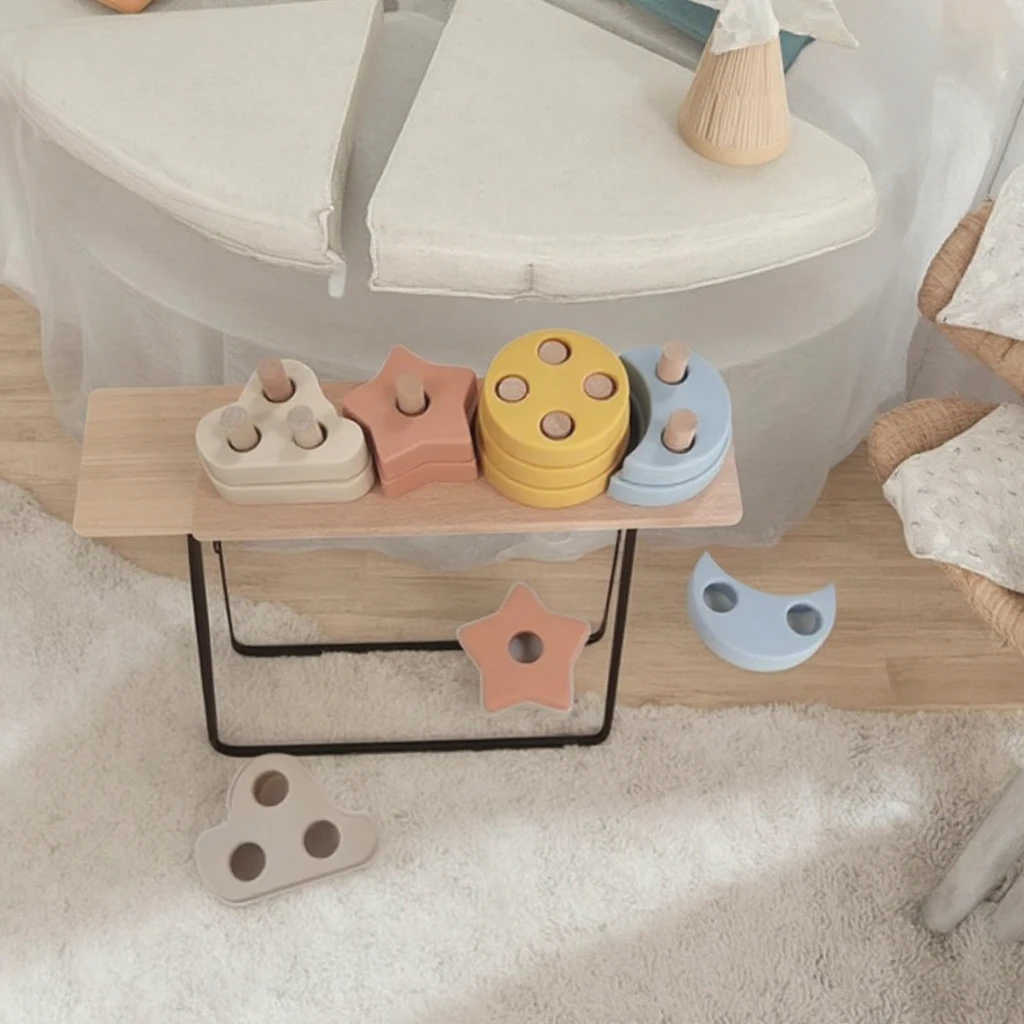 Montessori Inspired Kids Educational Toy-Geometric Wooden S Sorting Box for Toddlers 2-4 Years Silicone Puzzle Set for Learning