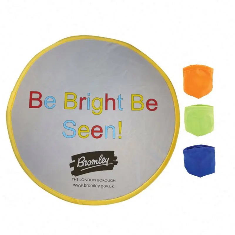 Custom Printed Soft Pet Flying Disc Round Nylon Hand Folding Fan With Pouch Foldable Flying Disc