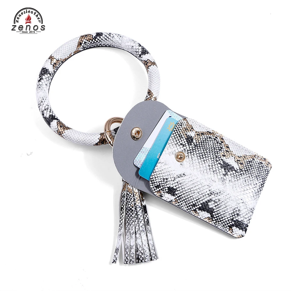 
Zenos Hot Selling Pu Leather Python Leather Bracelet Card Sleeve Wallet Wristlet Keychain Card Holder For Women Girl 