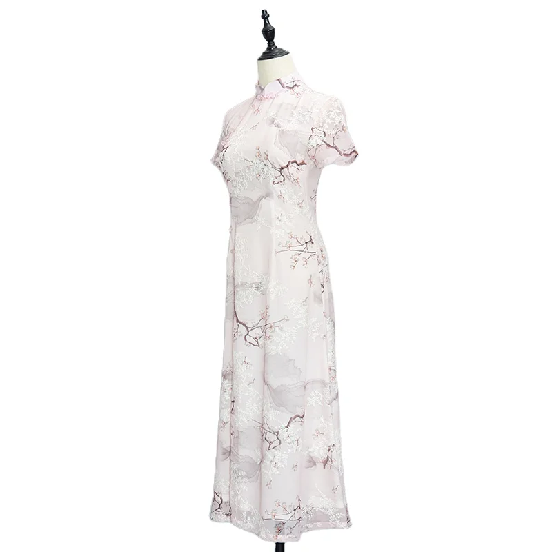 Proper Price Top Quality chiffon champagne Tailor Made Silk Ladies Cheongsam Dress