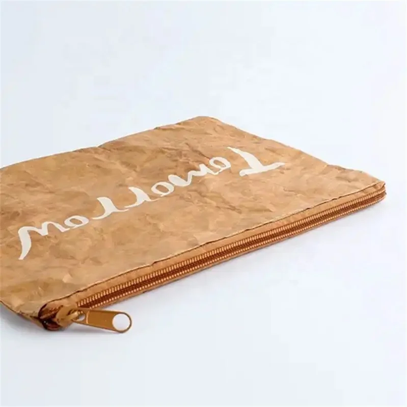 Chuanghua Custom Promotion of Ecological Mark Printing DuPont Paper Tyvek Retro Wash Brown Zipper Bag
