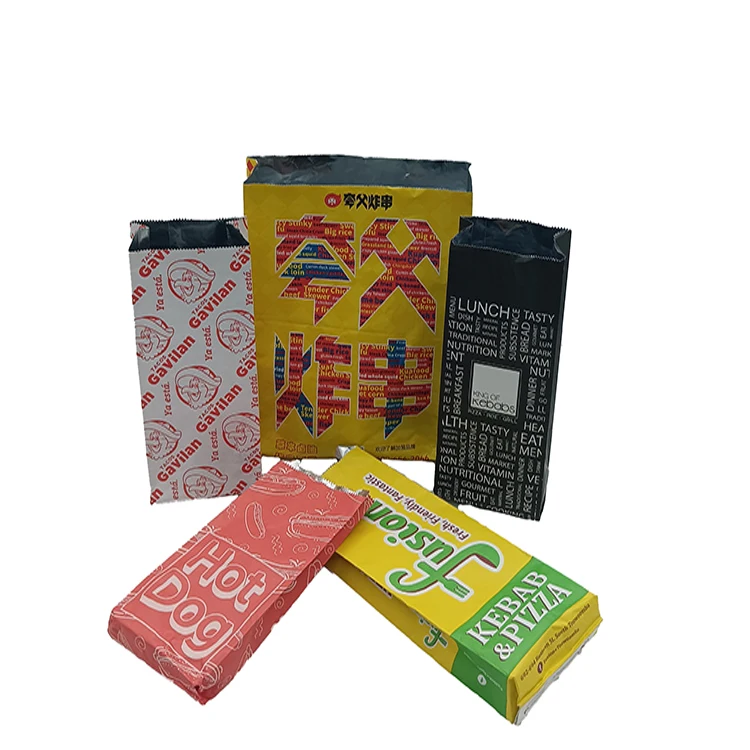 Custom Eco Takeaway Bbq Fast Food Hot Dog Sandwich Burger Packaging Greaseproof Aluminium Foil Lined Chicken Kraft Paper Bags