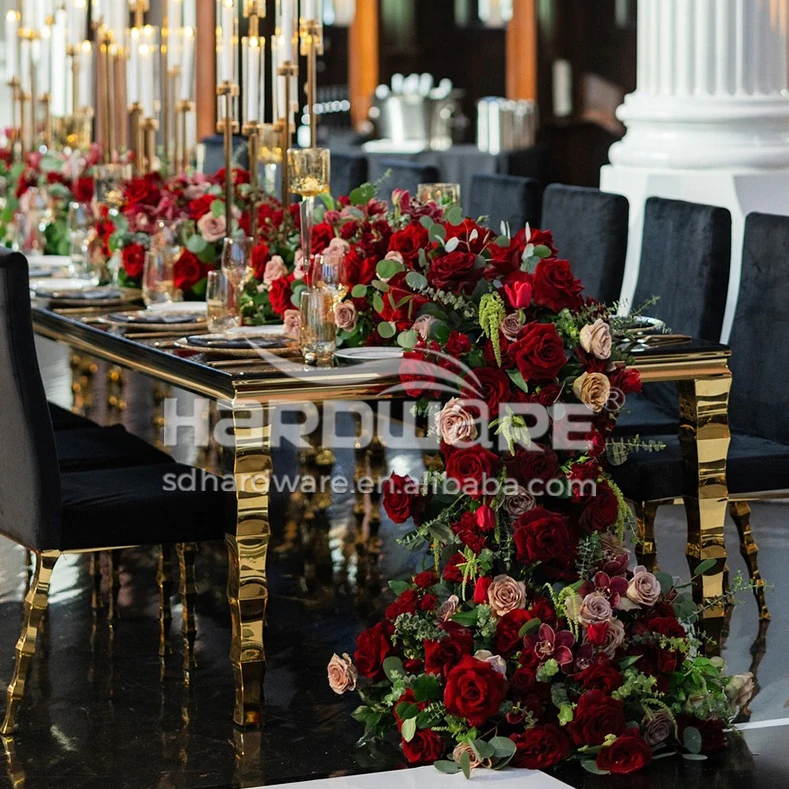 2024 Hot sale luxury black mirror glass event tables and chairs wedding