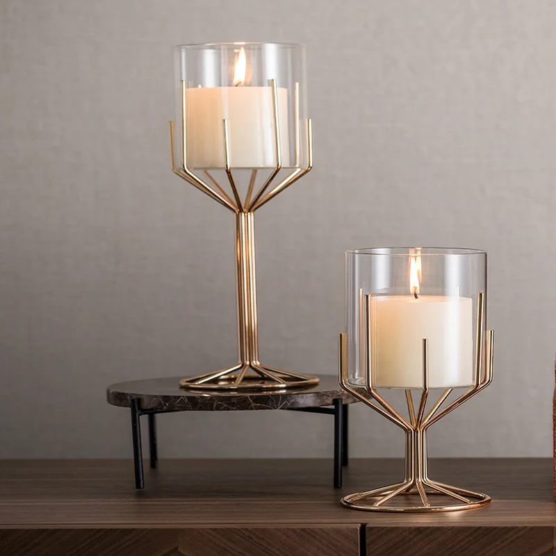 Wholesale Table Wedding Centrepiece Candelabra Large Glass Candle Holders Lanterns Candle Jar Metal Gold Candle Stick Holder