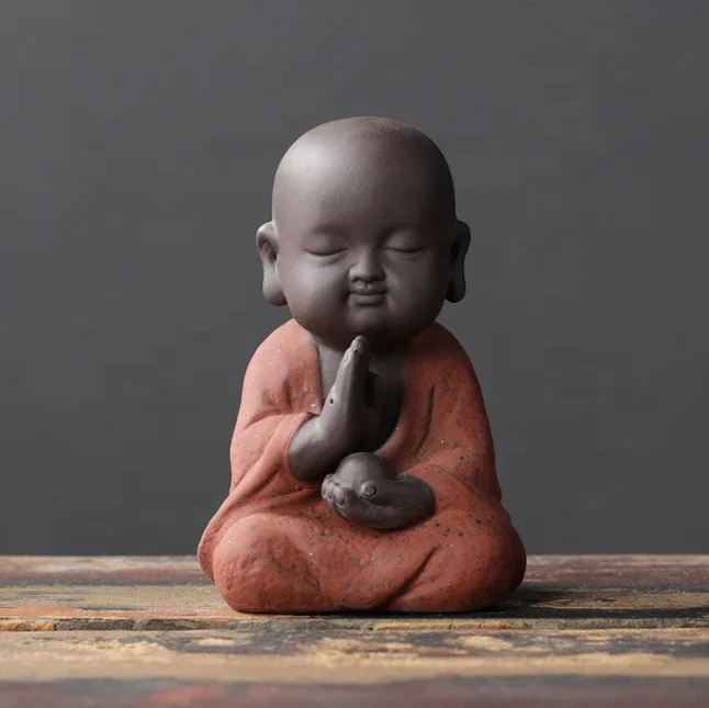 Chinese  fine smile laughing Little monk buddha statue creative home tea ceremony crafts Kung Fu Kid ceramic little monk tea pet