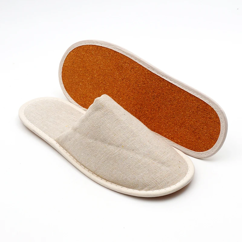 Экологически чистые натуральные льняные тканевые биоразлагаемые одноразовые тапочки для отелей с пробковой подошвой