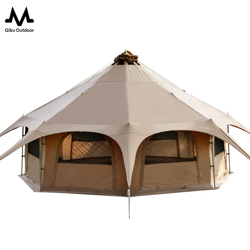 Qibu Glamping Canvas Tente Chapiteau Luxury Cotton Waterproof Gazebo Canopy Yurt Bell Emperor Multi-Person Family Tent