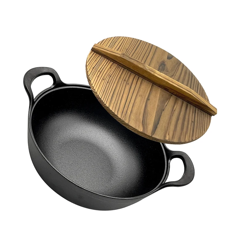 Round Black Cast Iron Deep Frying Pan Kitchenware Soup Pot Non Stick Cast Iron Mini Wok