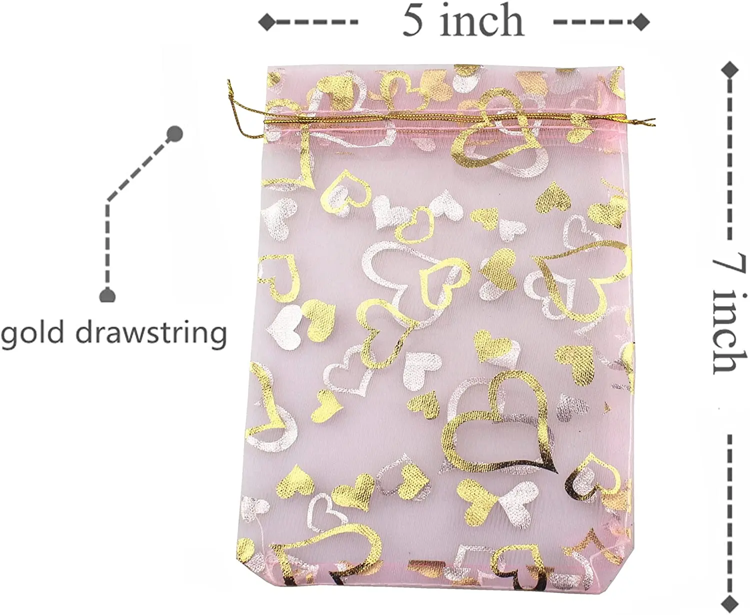 Factory direct sales Inches Heart Printed Red Organza Jewelry Pouch Organza Drawstring Pouches Wedding Favors Candy Gift bags