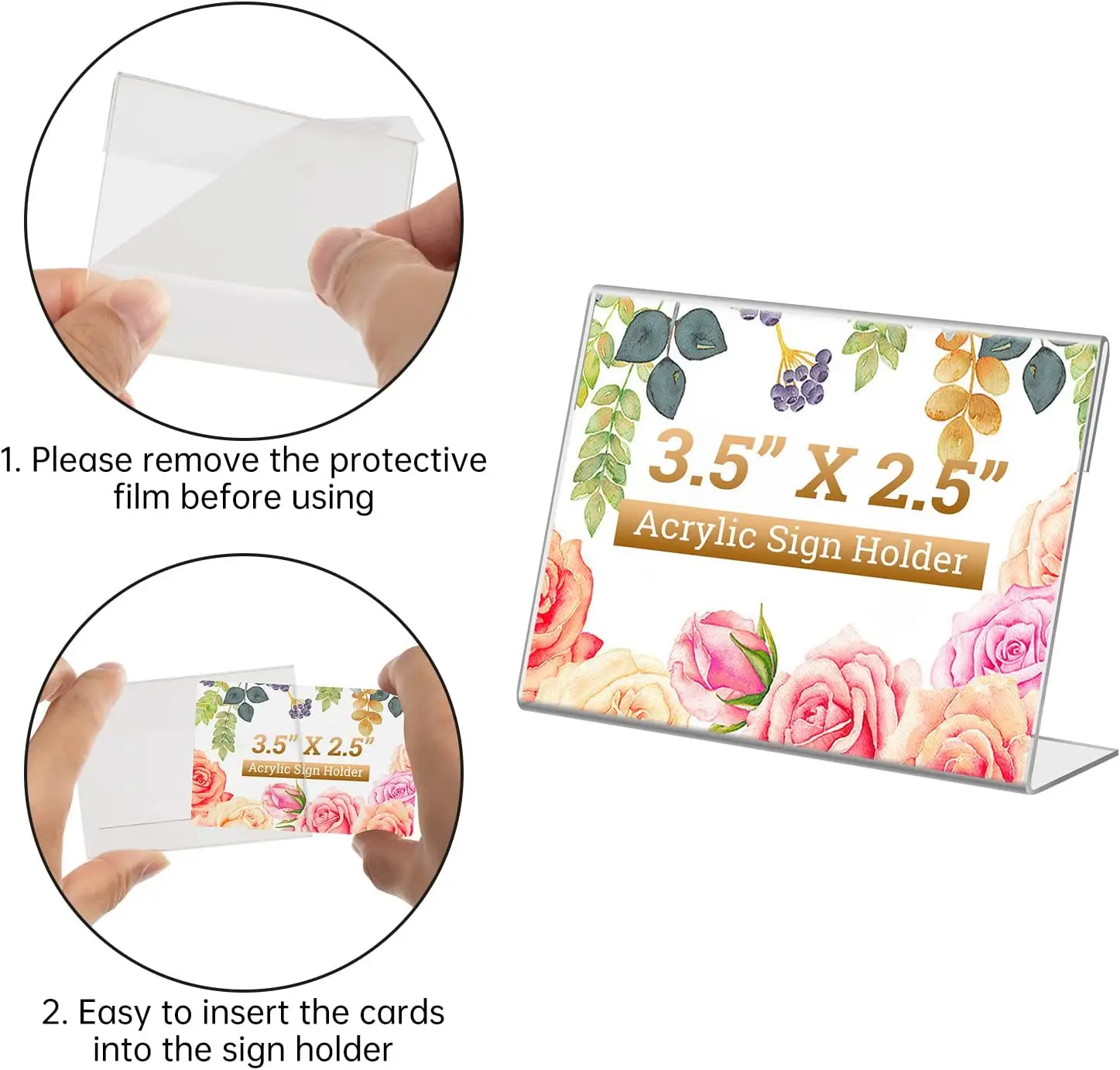 Mini Clear Acrylic Sign Display Holder With Blank Labels,Horizontal Slanted L-shape Name Card Price Card Tag Label Counter Top