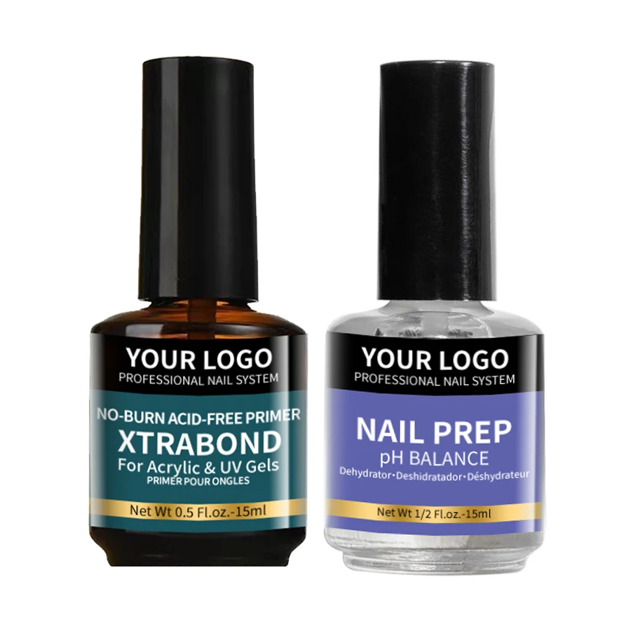 Custom 15Ml Uv Nail Gel Polish Air Dry Acid Free Nail Prep Bond And Dehydrator Set Primer For Acrylic Private Label Top Coat