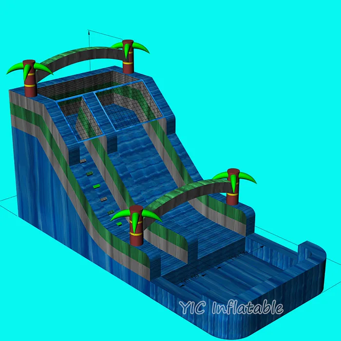 Factory Direct Tropical Inflatable Waterslide with Palm Tree Design - Air-Powered Bounce House & Water Slide Combo for Kids