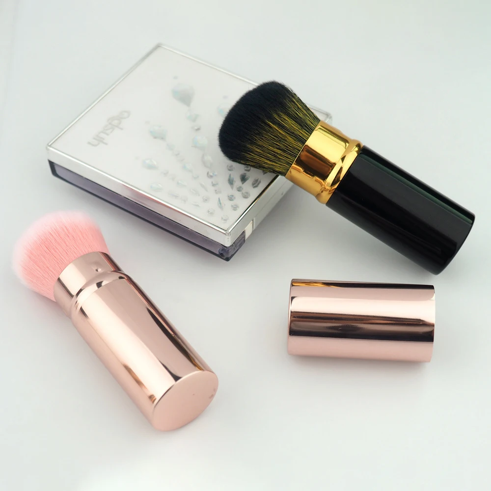 High Quality Pro Retractable Metal Facial Makeup Brush Powder Brush Promotional aluminum Handle Material Portable Brush