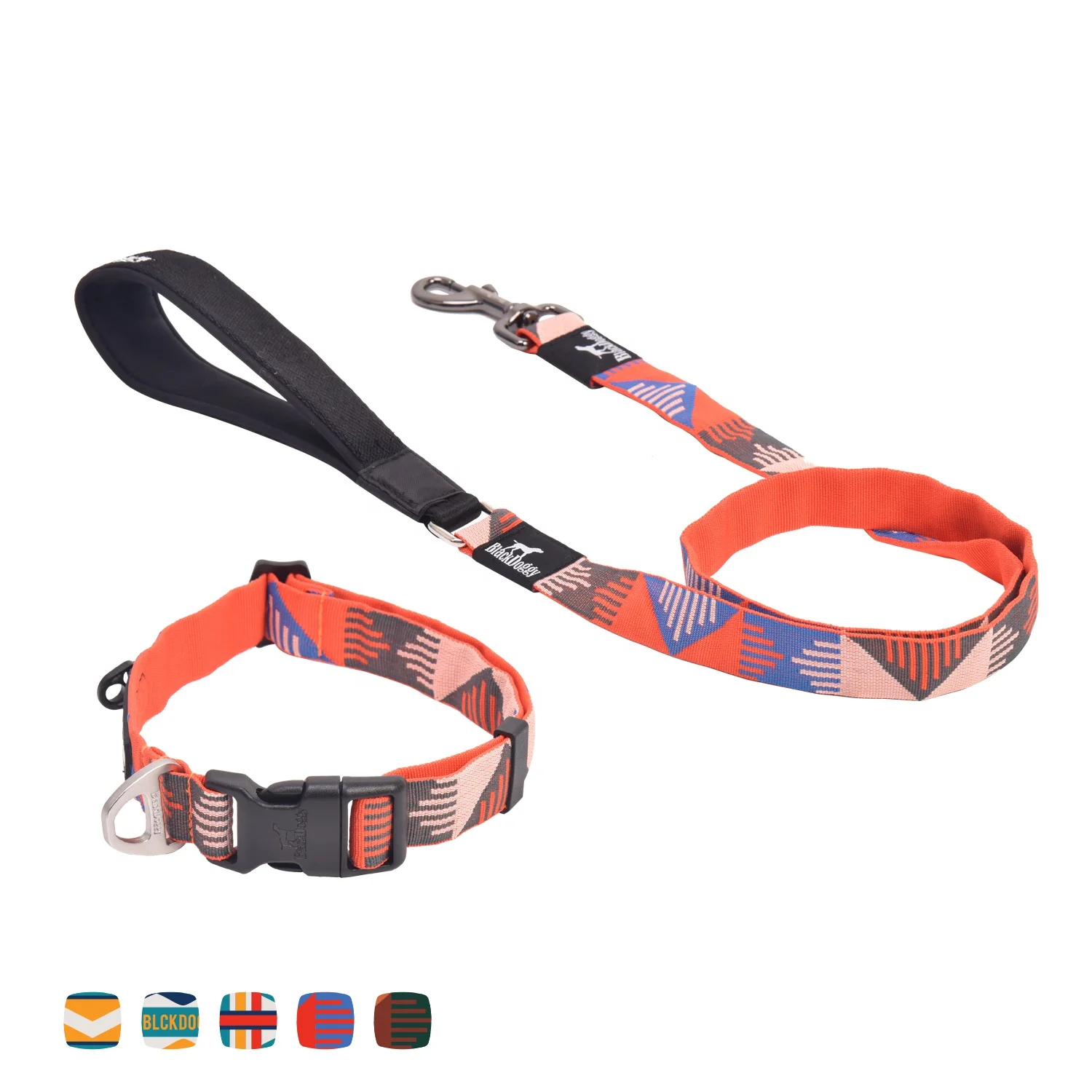 BlackDoggy CN Jacquard Weave Dog Collar Correa Para Perros Neck Neoprene Leash Pet Lead Accessory Set