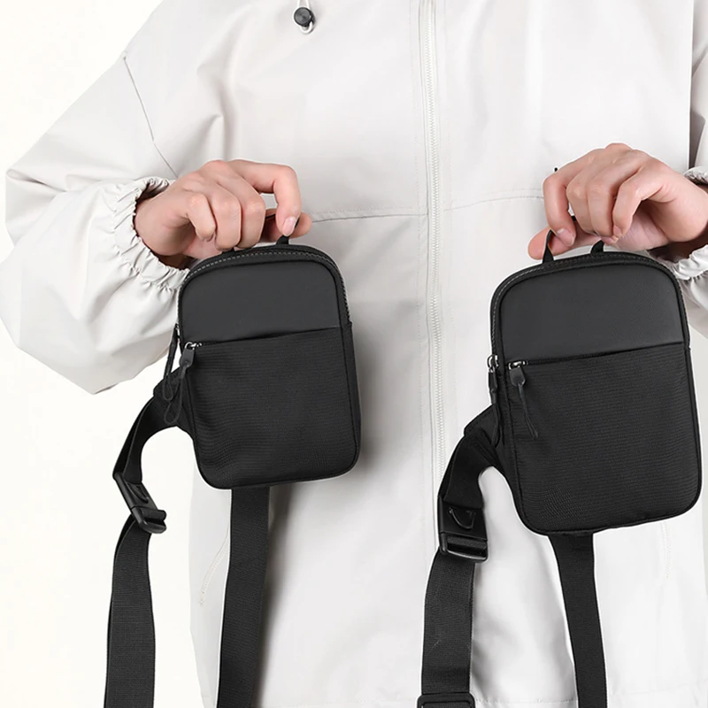 New Multifunction Quality Zipper Small Black Sling Crossbody Shoulder Phone Bag Men Chest Bag Custom Logo