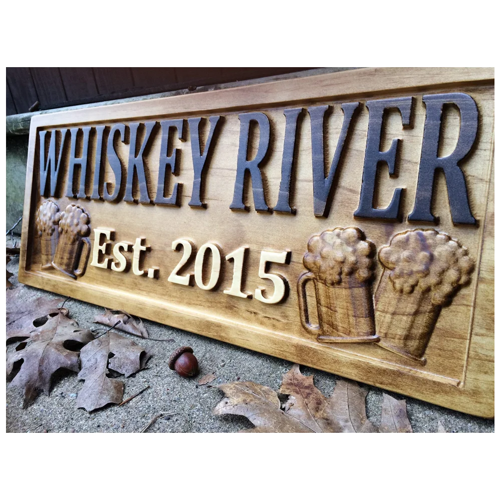 Personalized Bar Sign Rustic Home Decor Custom Carved Personalized Wood Groomsmen Gift Cabin Man Cave Sign