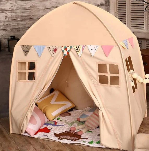 Factory Large Kids Teepee Tent Portable Children Play Tent for Boys Indoor Outdoor Use Fort with Carrying Case Black