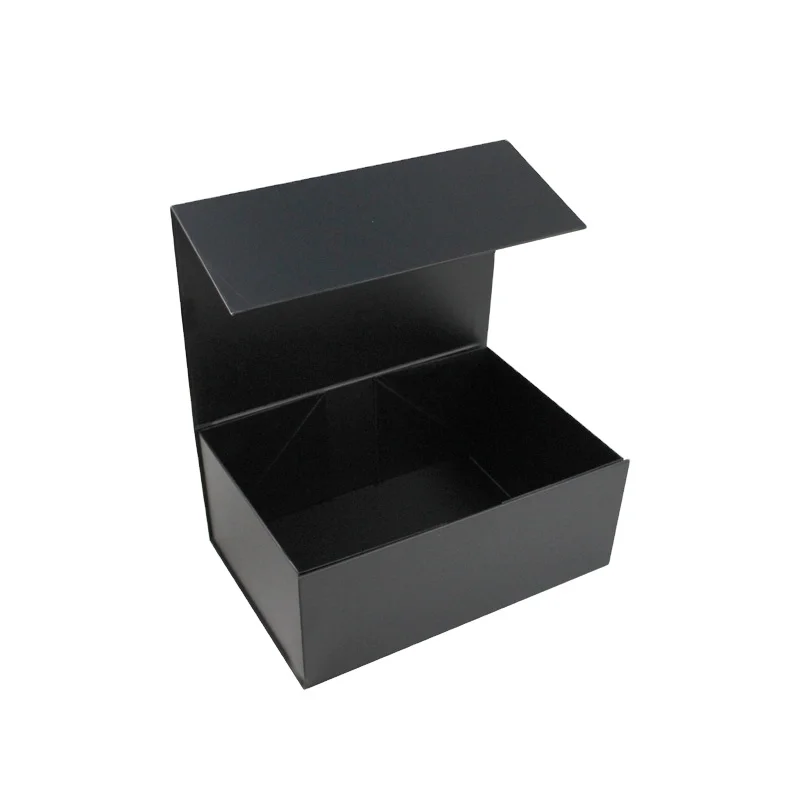 Matt Black Cardboard Foldable Gift Box With Black Ribbon Spot Glossy Logo Magnetic box