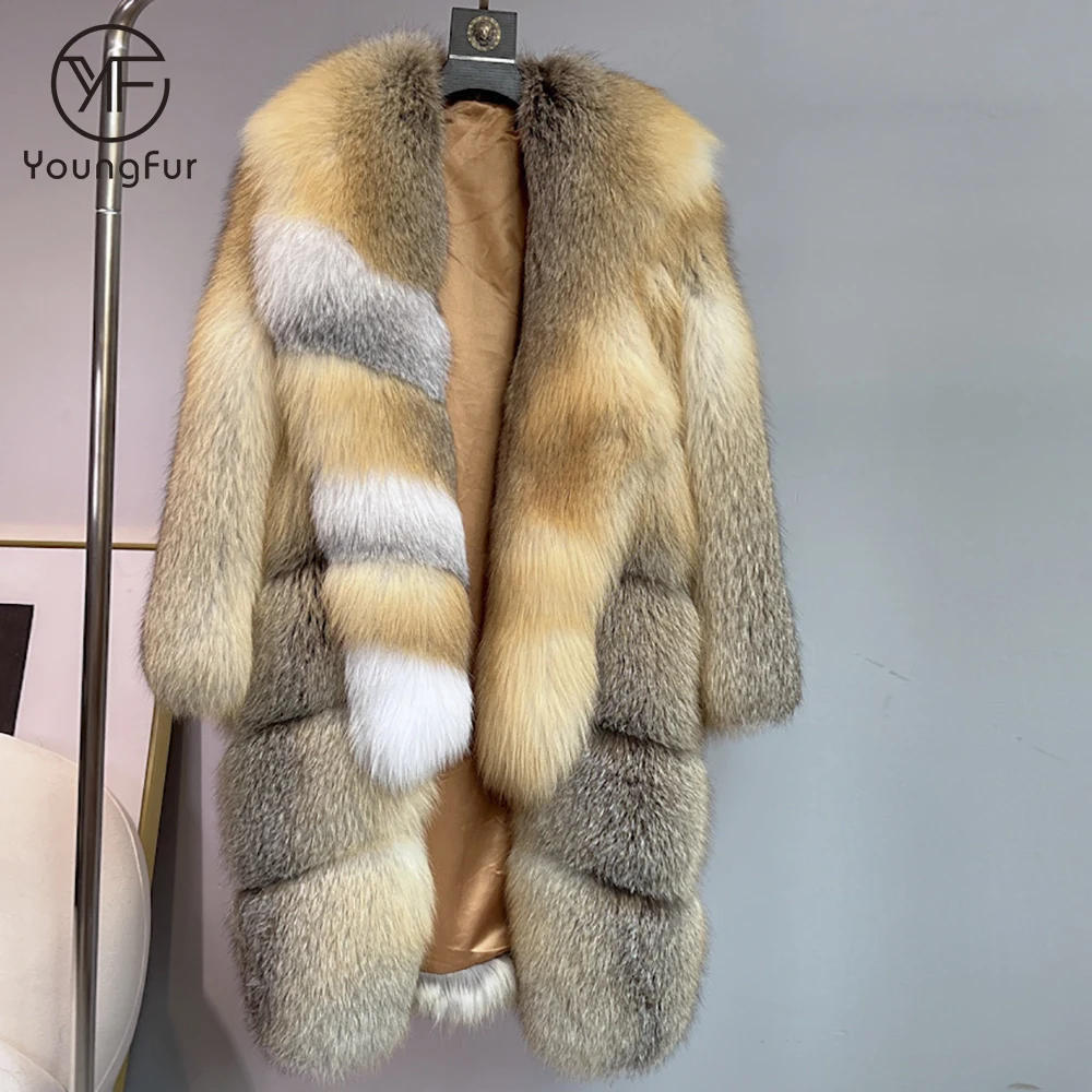 New Style Custom Gold Island Fox Fur Women Coat Wholesale Natural Red Fox Fur Coat with Big Fur Collar